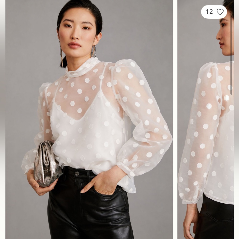 Flat White Sheer Polka-Dot Blouse